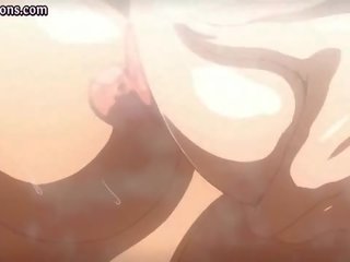 Divi krūtainas anime babes licking dzimumloceklis